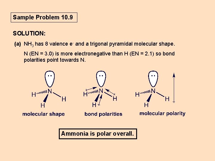 Sample Problem 10. 9 SOLUTION: (a) NH 3 has 8 valence e- and a