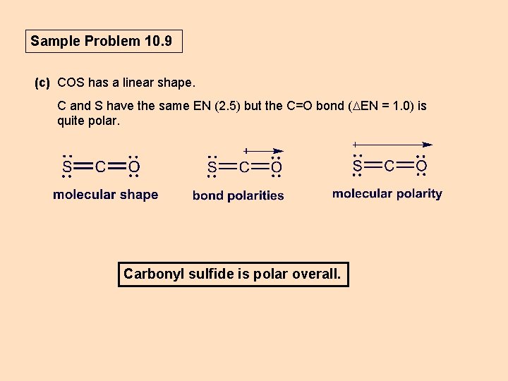 Sample Problem 10. 9 (c) COS has a linear shape. C and S have