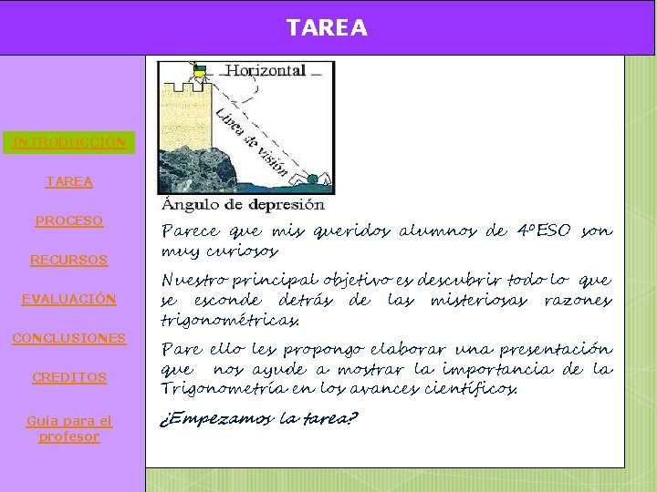 TAREA INTRODUCCIÓN TAREA PROCESO RECURSOS EVALUACIÓN CONCLUSIONES CREDITOS Guía para el profesor Parece que