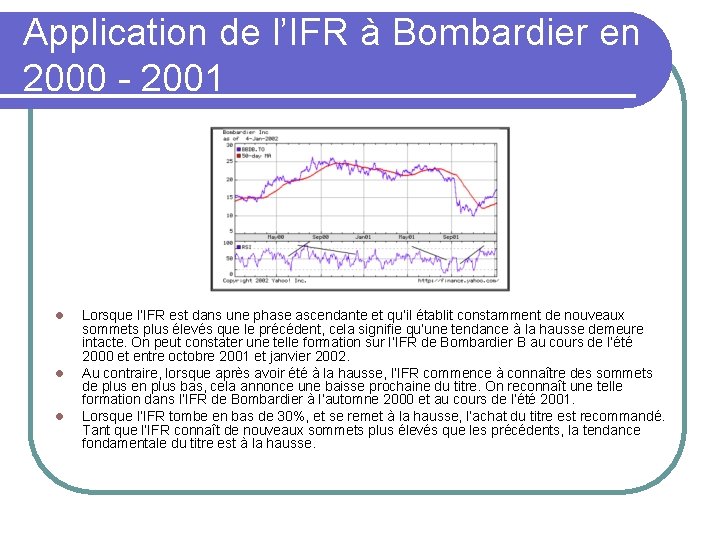 Application de l’IFR à Bombardier en 2000 - 2001 l l l Lorsque l’IFR