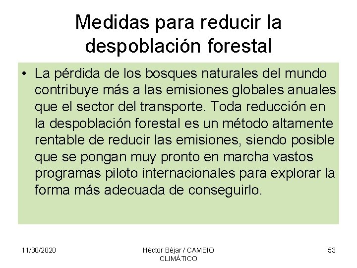Medidas para reducir la despoblación forestal • La pérdida de los bosques naturales del