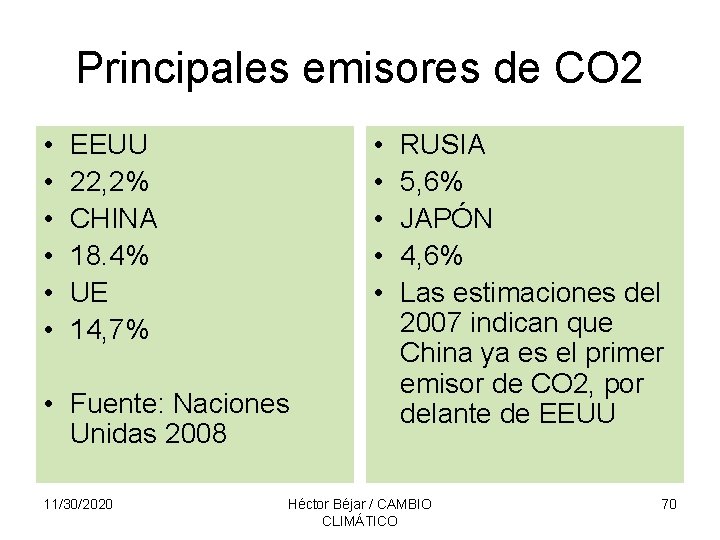 Principales emisores de CO 2 • • • EEUU 22, 2% CHINA 18. 4%