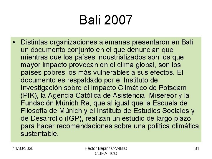 Bali 2007 • Distintas organizaciones alemanas presentaron en Bali un documento conjunto en el