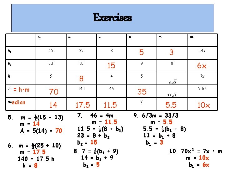 Exercises 5. 6. 7. 8. 9. 10. b 1 15 25 8 5 3