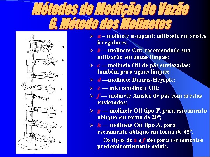 Ø Ø Ø Ø a – molinete stoppani: utilizado em seções irregulares; b —molinete