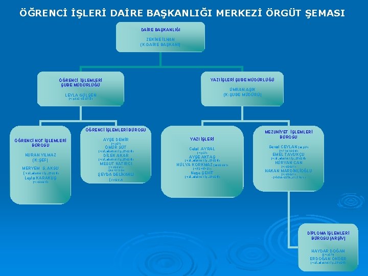 ÖĞRENCİ İŞLERİ DAİRE BAŞKANLIĞI MERKEZİ ÖRGÜT ŞEMASI DAİRE BAŞKANLIĞI ZEKİNE İLHAN (K: DAİRE BAŞKANI)