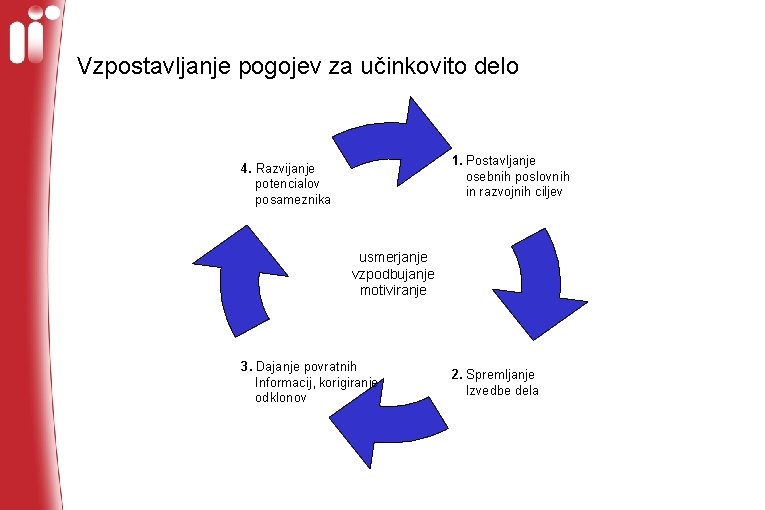 Vzpostavljanje pogojev za učinkovito delo 1. Postavljanje osebnih poslovnih in razvojnih ciljev 4. Razvijanje