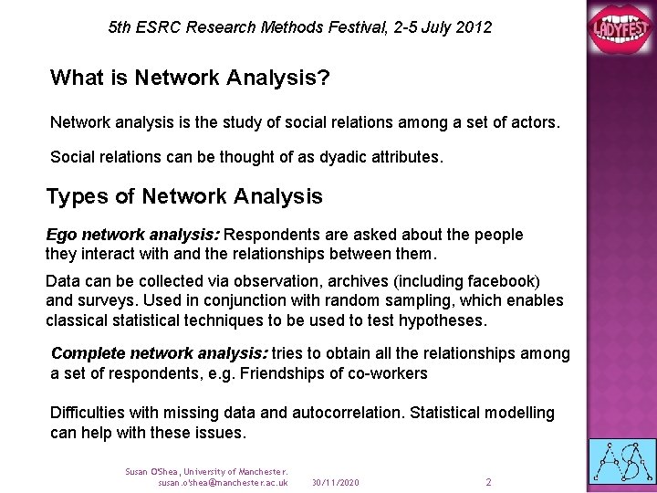 5 th ESRC Research Methods Festival, 2 -5 July 2012 What is Network Analysis?