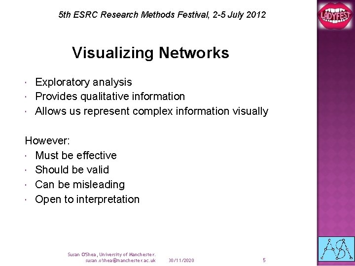 5 th ESRC Research Methods Festival, 2 -5 July 2012 Visualizing Networks Exploratory analysis