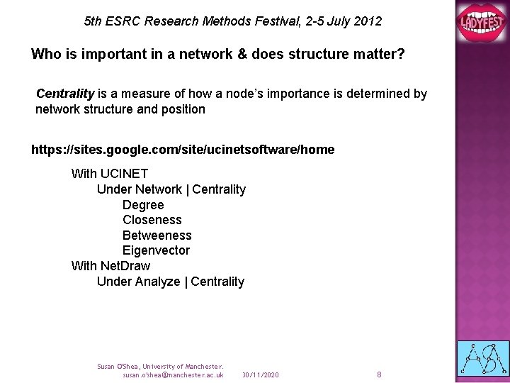 5 th ESRC Research Methods Festival, 2 -5 July 2012 Who is important in