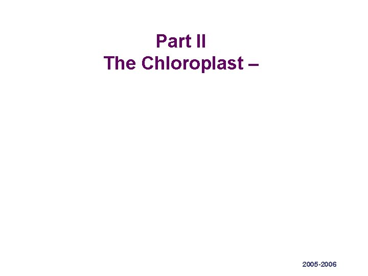 Part II The Chloroplast – 2005 -2006 
