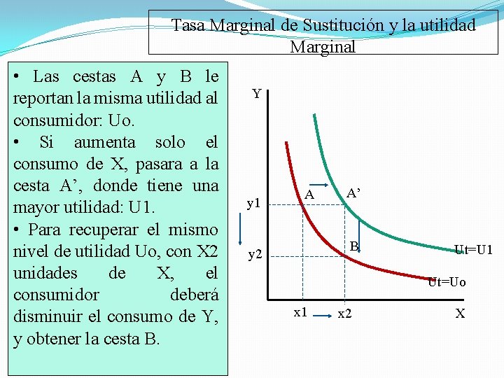 Tasa Marginal de Sustitución y la utilidad Marginal • Las cestas A y B