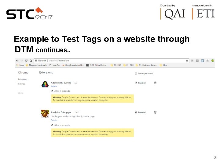 Example to Test Tags on a website through DTM continues. . 34 