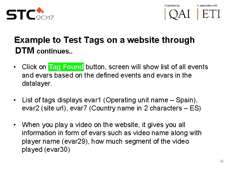 Example to Test Tags on a website through DTM continues. . • Click on