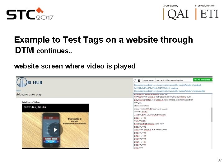 Example to Test Tags on a website through DTM continues. . website screen where