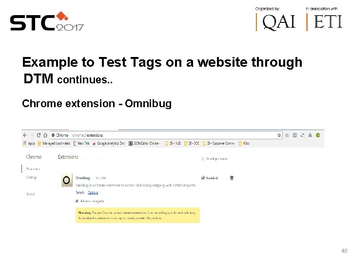 Example to Test Tags on a website through DTM continues. . Chrome extension -