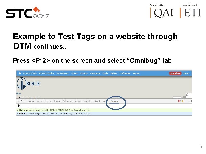 Example to Test Tags on a website through DTM continues. . Press <F 12>