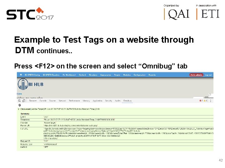 Example to Test Tags on a website through DTM continues. . Press <F 12>