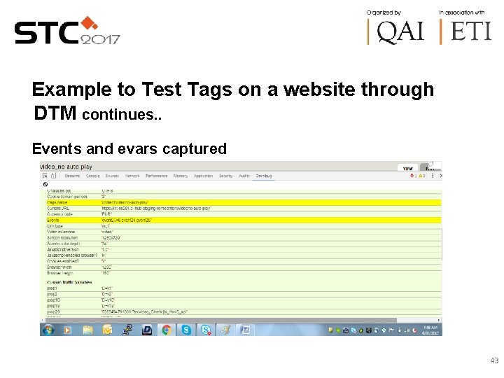 Example to Test Tags on a website through DTM continues. . Events and evars