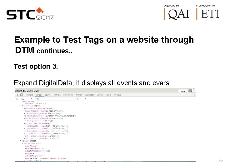 Example to Test Tags on a website through DTM continues. . Test option 3.