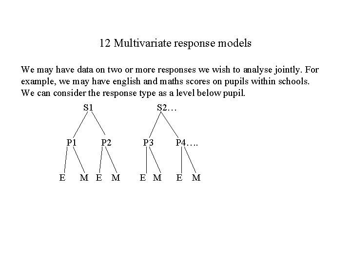 12 Multivariate response models We may have data on two or more responses we