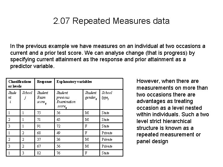 2. 07 Repeated Measures data In the previous example we have measures on an