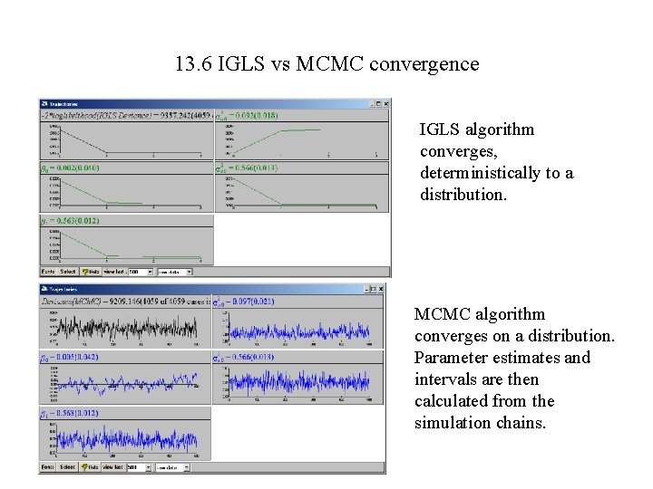13. 6 IGLS vs MCMC convergence IGLS algorithm converges, deterministically to a distribution. MCMC