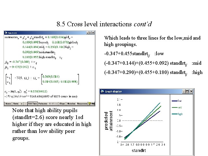 8. 5 Cross level interactions cont’d Which leads to three lines for the low,