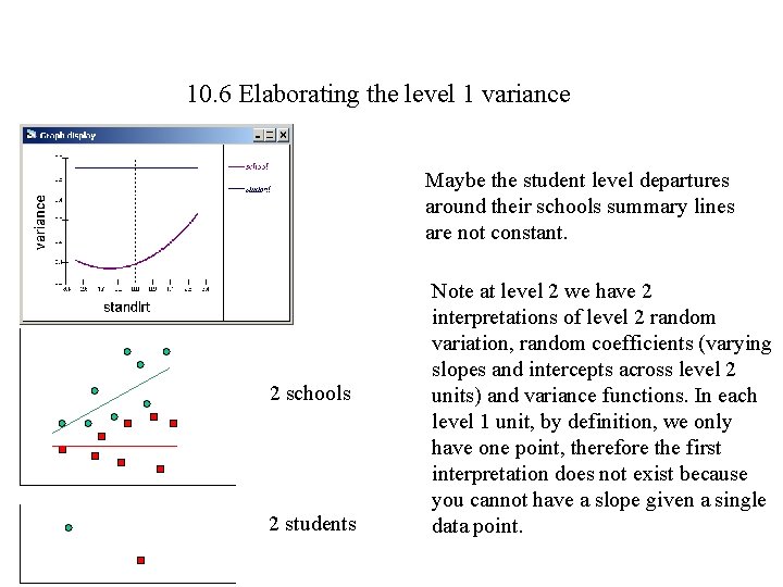 10. 6 Elaborating the level 1 variance Maybe the student level departures around their