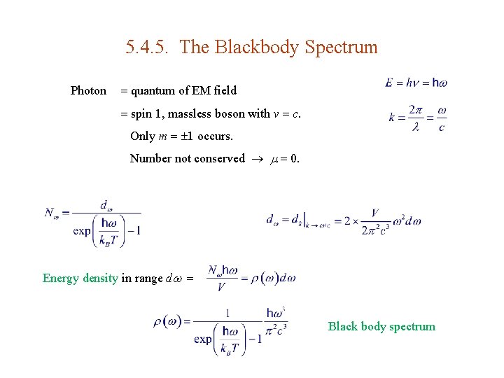 5. 4. 5. The Blackbody Spectrum Photon quantum of EM field spin 1, massless