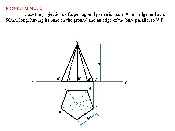 PROBLEM NO: 2 Draw the projections of a pentagonal pyramid, base 30 mm edge
