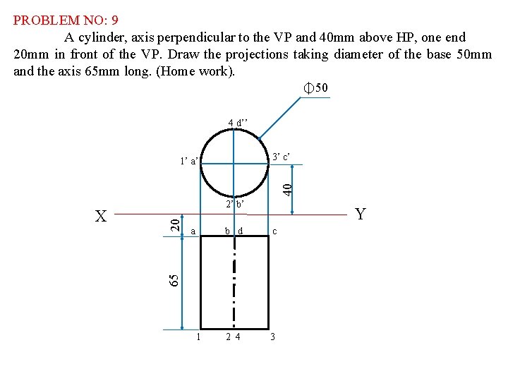PROBLEM NO: 9 A cylinder, axis perpendicular to the VP and 40 mm above