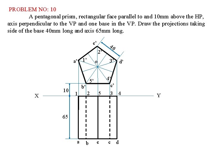 PROBLEM NO: 10 A pentagonal prism, rectangular face parallel to and 10 mm above