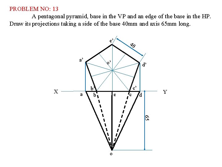 PROBLEM NO: 13 A pentagonal pyramid, base in the VP and an edge of