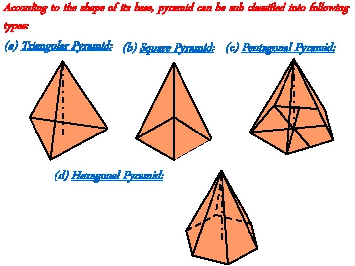 According to the shape of its base, pyramid can be sub classified into following