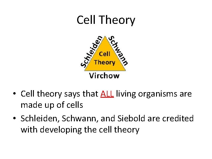 Cell Theory • Cell theory says that ALL living organisms are made up of