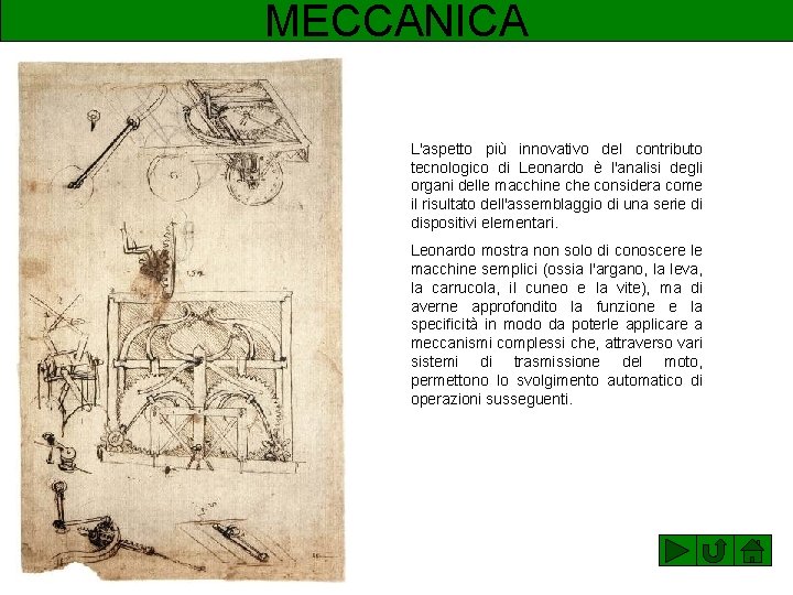 MECCANICA L'aspetto più innovativo del contributo tecnologico di Leonardo è l'analisi degli organi delle