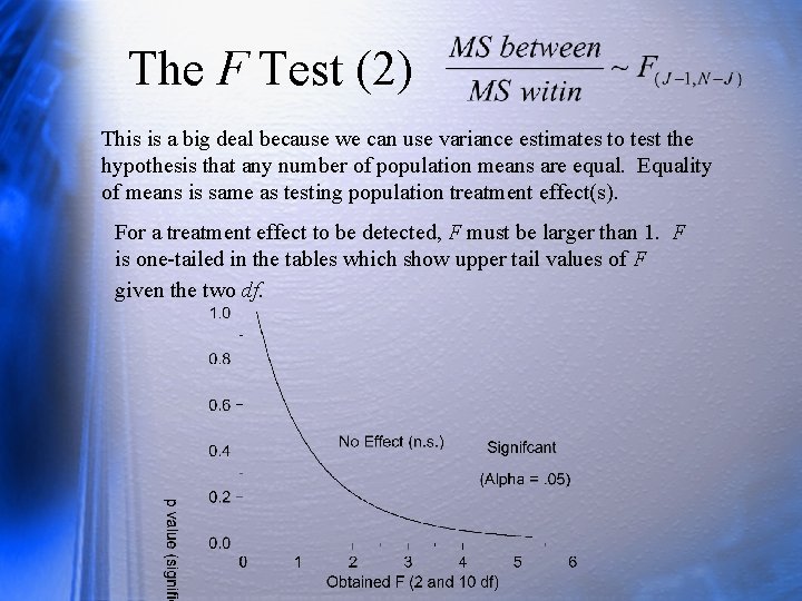 The F Test (2) This is a big deal because we can use variance