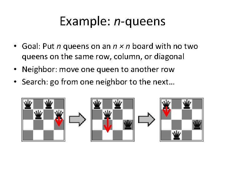 Example: n-queens • Goal: Put n queens on an n × n board with Example: n-queens • Goal: Put n queens on an n × n board with