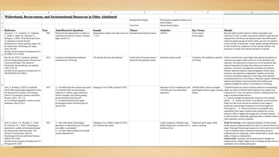 Example of Literature Table 