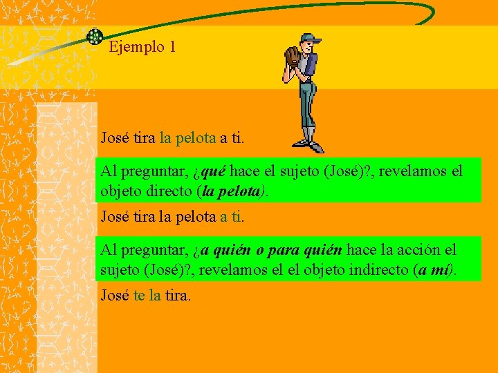 Ejemplo 1 José tira la pelota a ti. Al preguntar, ¿qué hace el sujeto