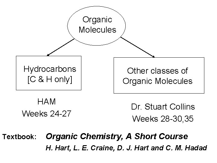 Organic Molecules Hydrocarbons [C & H only] HAM Weeks 24 -27 Textbook: Other classes