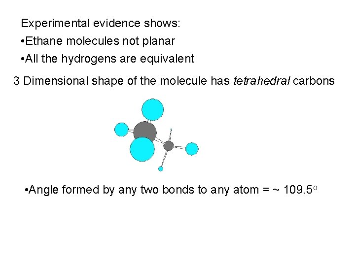 Experimental evidence shows: • Ethane molecules not planar • All the hydrogens are equivalent