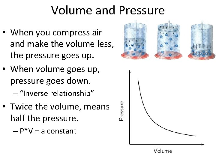 Volume and Pressure • When you compress air and make the volume less, the