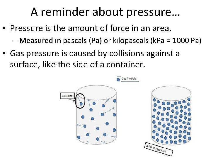 A reminder about pressure… • Pressure is the amount of force in an area.