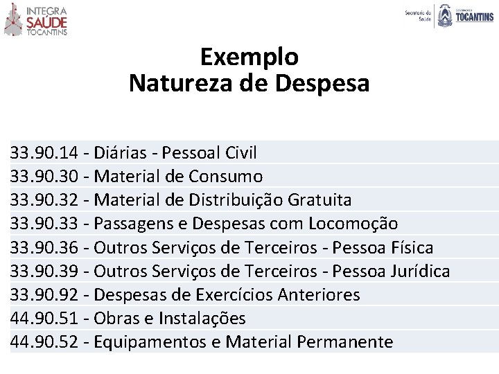 Exemplo Natureza de Despesa 33. 90. 14 - Diárias - Pessoal Civil 33. 90.