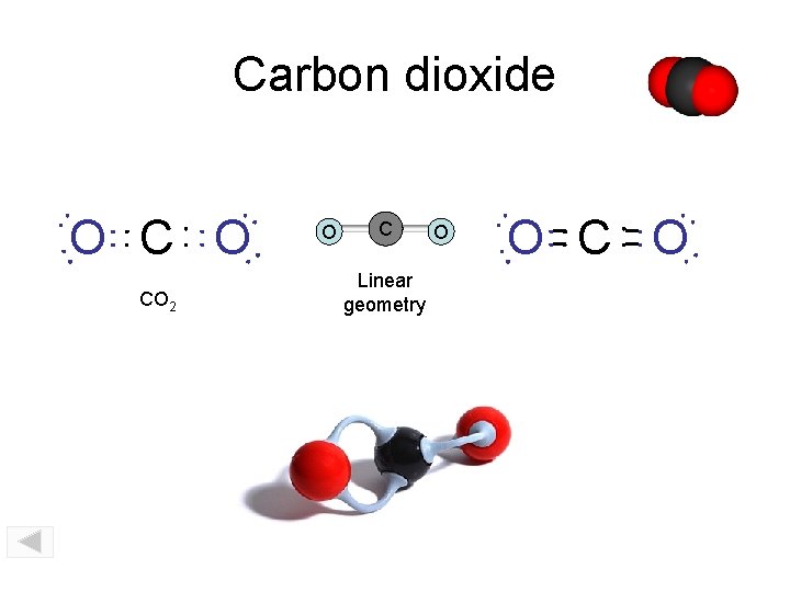 Carbon dioxide O CO 2 O C Linear geometry O O C O 