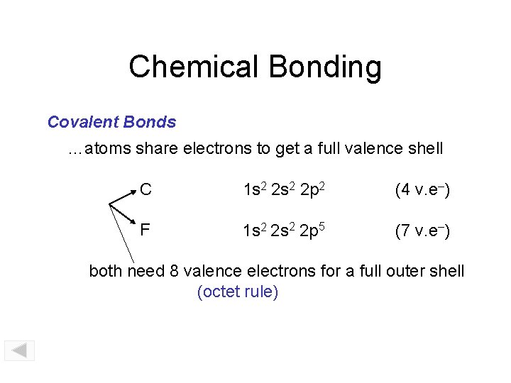 Chemical Bonding Covalent Bonds …atoms share electrons to get a full valence shell C