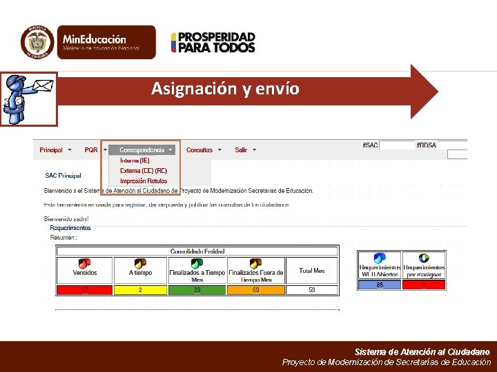 Asignación y envío Sistema de Atención al Ciudadano Proyecto de Modernización de Secretarías de