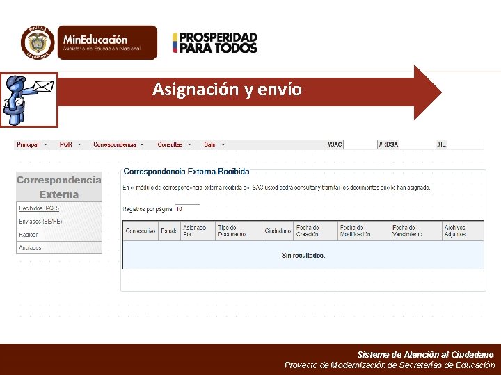 Asignación y envío Sistema de Atención al Ciudadano Proyecto de Modernización de Secretarías de